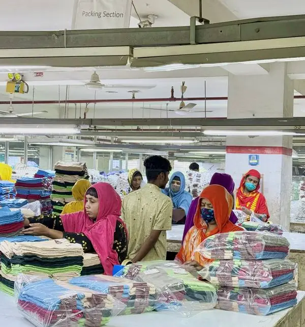 Towel packing line at a home textile manufacturer in Bangladesh